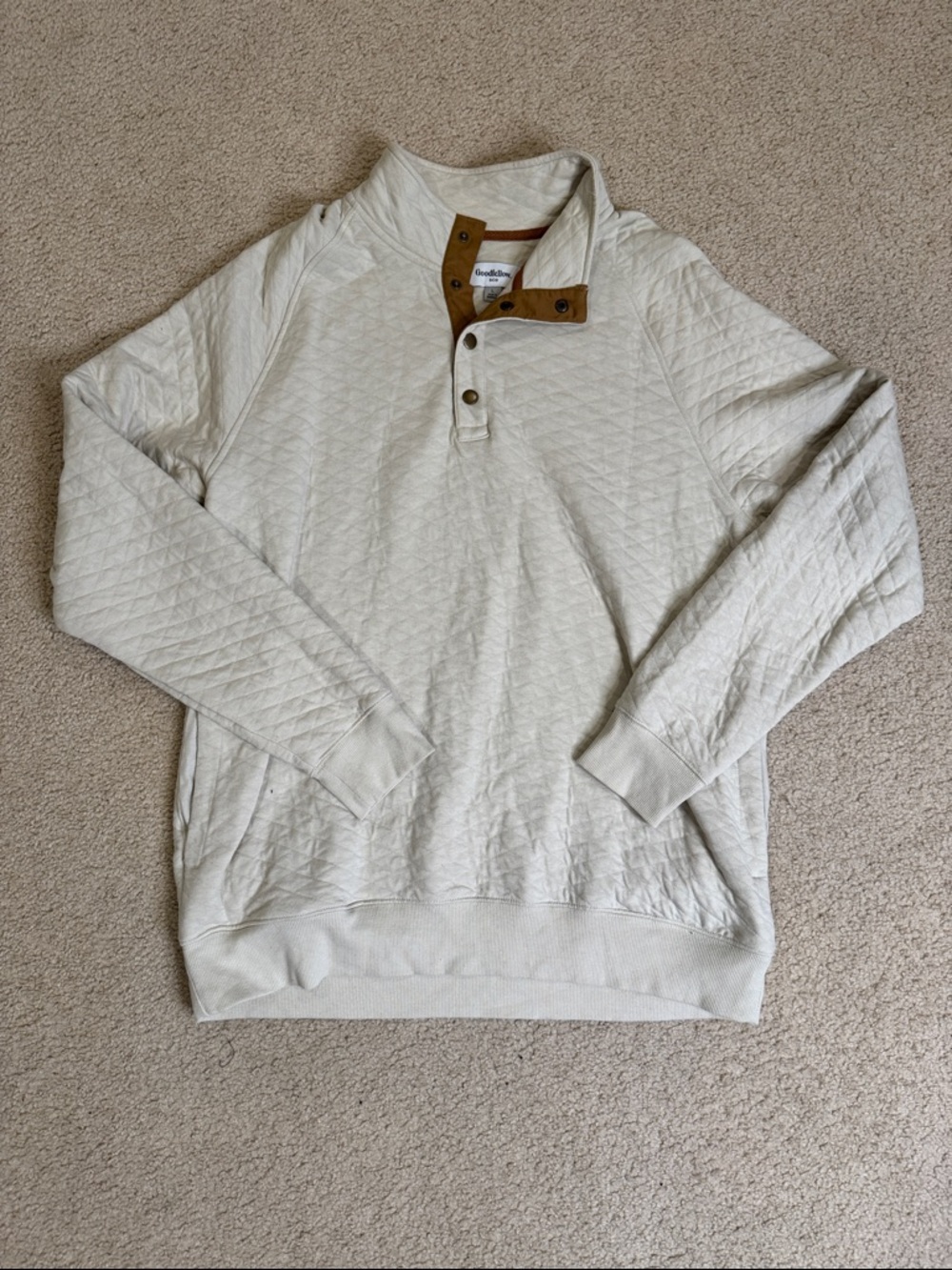 Goodfellow & Co Quilted Cream Henley with Tan Trim